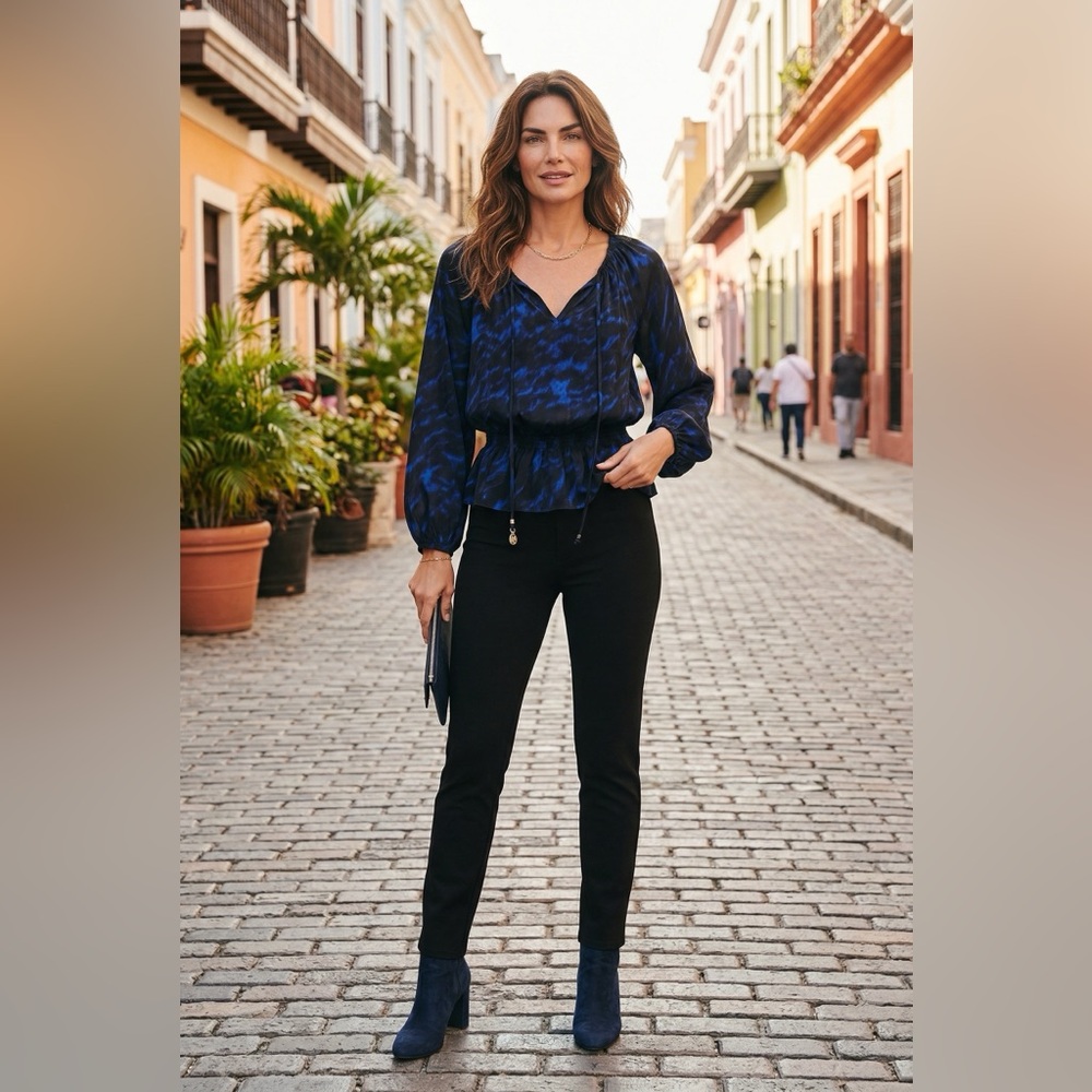 MICHAEL Michael Kors Navy & Black Patterned Peplum Blouse